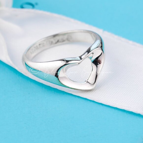Tiffany & Co. Heart Ring Elsa Peretti Open Heart Ring Size 5.5 Silver w/Pouch - Picture 5 of 7
